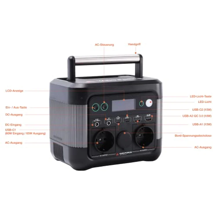 Yard Force Power Station LX PS300, mobile Powerstation mit 300 W, 20 Ah, 2x USB-C, 2x USB-A, 2x 230 V, klappbarer Tragegriff – Bild 2