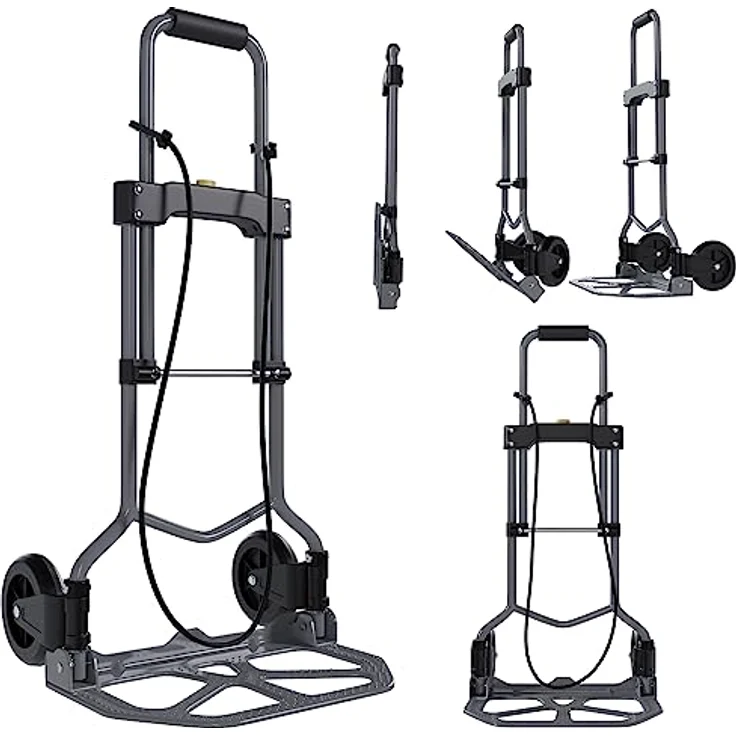 TroniTechnik Sackkarre Transportkarre Handkarre Handwagen, klappbar bis 60kg Tragfähigkeit, rutschfeste Transportfläche, BxTxH 38x37x96cm, mit Spanngummiseil für sicheren Transport, faltbar, Transportkarre, mit Schaumstoff – Bild 2