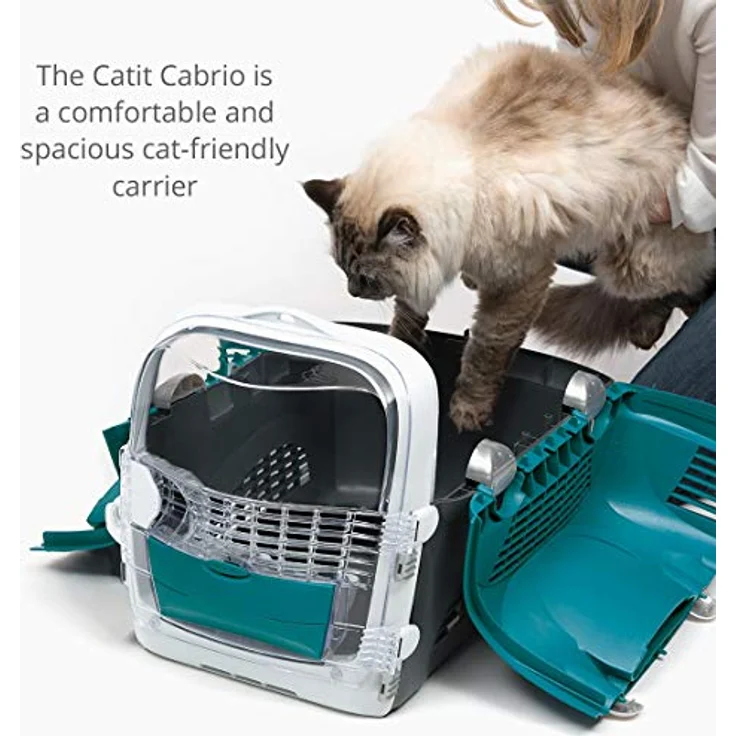 Catit Tiertransportbox Cabrio Transportbox türkis/grau - Vollständige Durchlüftung, Rutschfester Bodenbelag, Integrierter Griff, Türkis/Grau – Bild 2