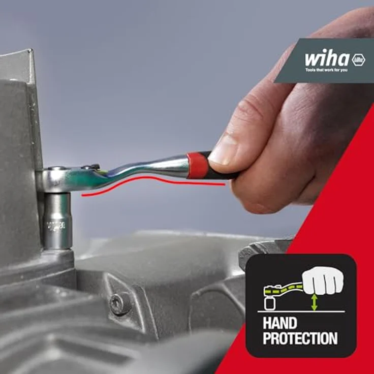 Wiha Umschaltknarre mit Druckknopf und Kugelsicherung I Feinverzahnt mit 72 Zähnen I 1/4" I Feinzahn-Umschaltknarre (45626) – Bild 3