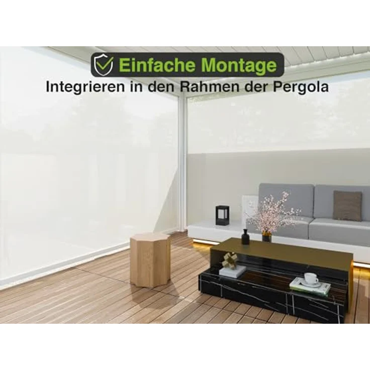 Weide Pavillonseitenteil Sonnenrollo 2,65 m - Weiß, stufenlos verstellbar, ideal für Weide Deluxe Pergola – Bild 6