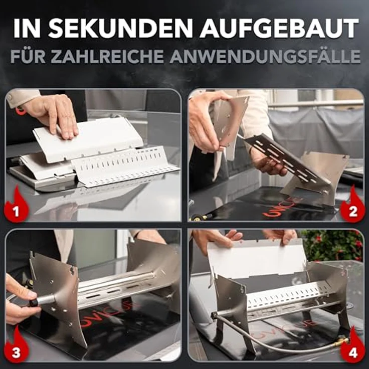 ovicue Grill groß L | Mobiler Steck-Gasgrill aus Edelstahl, Gas- & Holzkohlebetrieb, inkl. Tragetasche - für Camping, Balkon, Garten & Outdoor – Bild 2