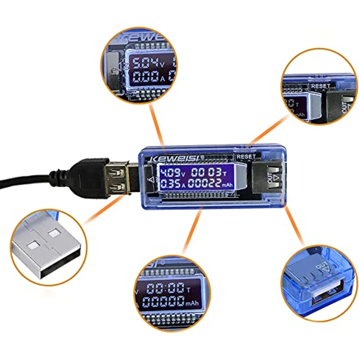 Retoo Spannungsprüfer USB Leistungsmesser Tester Typ-C Multimeter Voltmeter Amperemeter, blau, 4 Messungen in einem Gerät – Bild 5