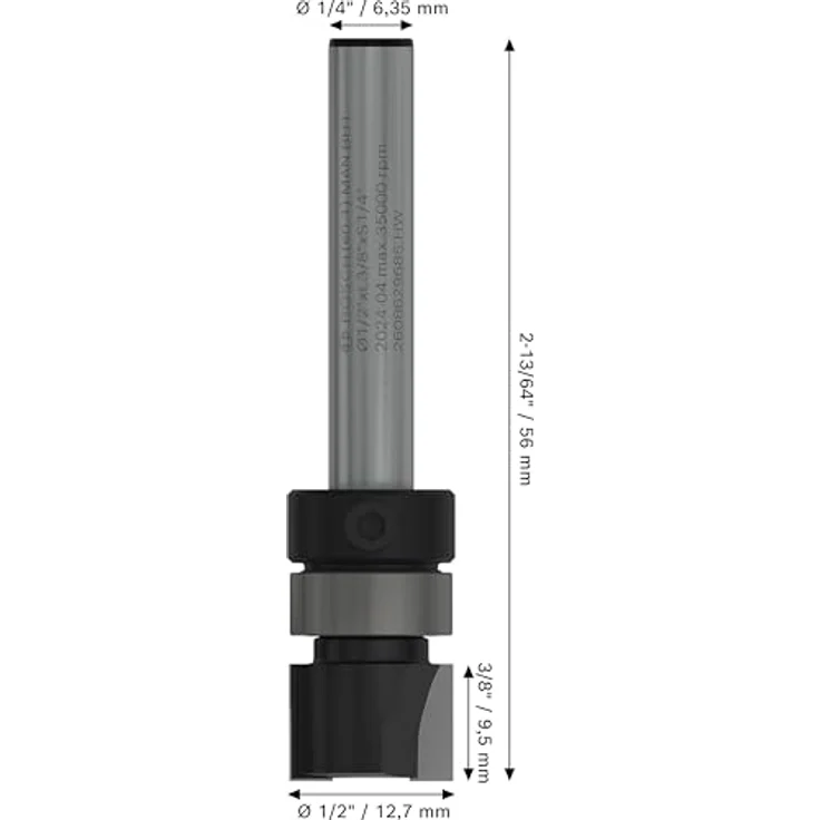 Bosch PRO Bündigfräser mit obenliegendem Führungskugellager, Ø 1/2" x L 3/8", Schaft 1/4", für präzises Kantenbesäumen in Holz – Bild 3