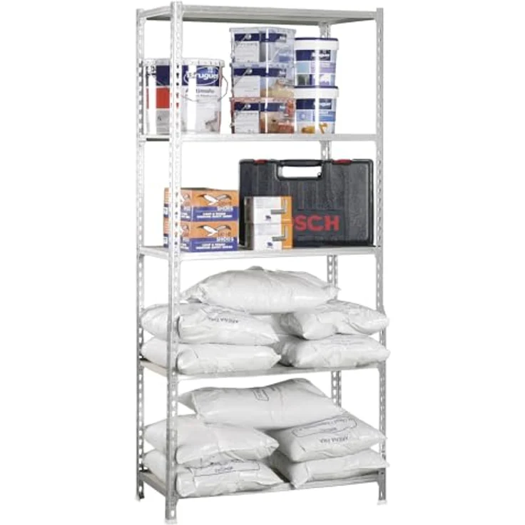 Simonrack Simonclick Metallregal Maderclick, 180 x 90 x 50 cm, 5 Böden, Traglast 150 kg pro Boden, silber, steckbar – Bild 7