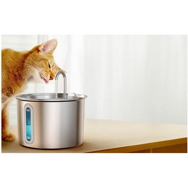 Oneisall Edelstahl Trinkbrunnen 2L, Wasserspender für Hunde & Katzen mit mehrschichtigem Filtersystem und leisem Betrieb