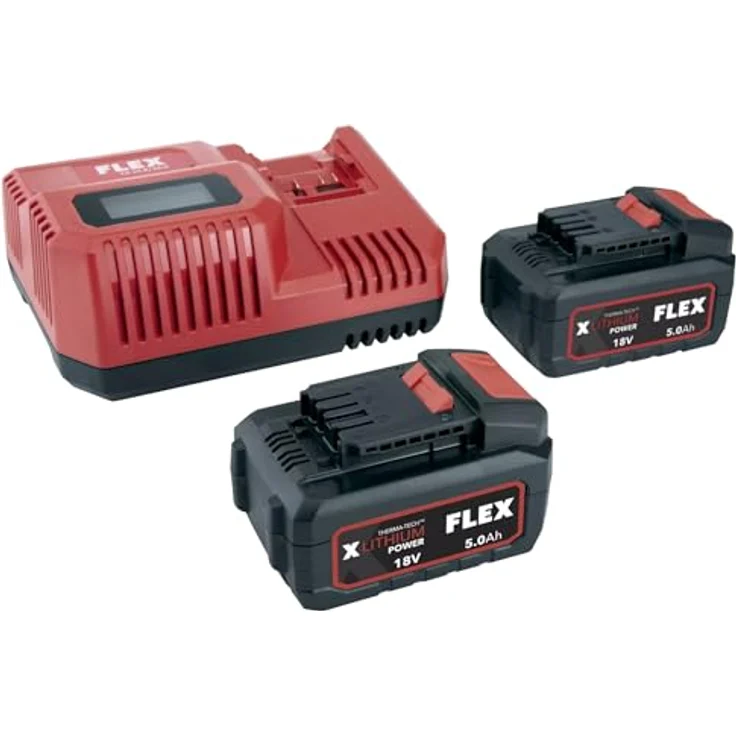 FLEX Akku-Set P-Set 55 R, Schnellladegerät 12/18 V + 2 Akkus 18/5.0 Ah, für hohe Leistungsanforderungen, Gewicht 3,10 kg