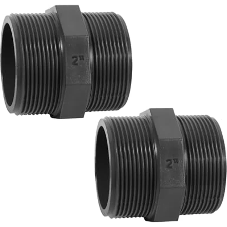 HAF 2x PVC Fittings Doppelnippel, 2" Außengewinde x Außengewinde, grauer PVC Verbinder, PN16 für Verrohrung – Bild 1