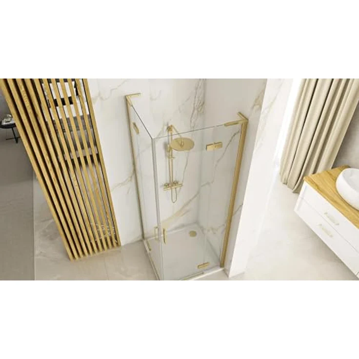 Rea HUGO DOUBLE GOLD BRUSH Duschkabine 80x80x200,5 cm, transparentes gehärtetes Sicherheitsglas 6 mm, Gold, ohne Duschwanne – Bild 5