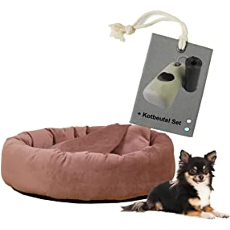 Rohrschneider Hundekissen Kuschelhöhle Denver Samt S-M-L mit Hundekotbeutelset (S, Rosé)