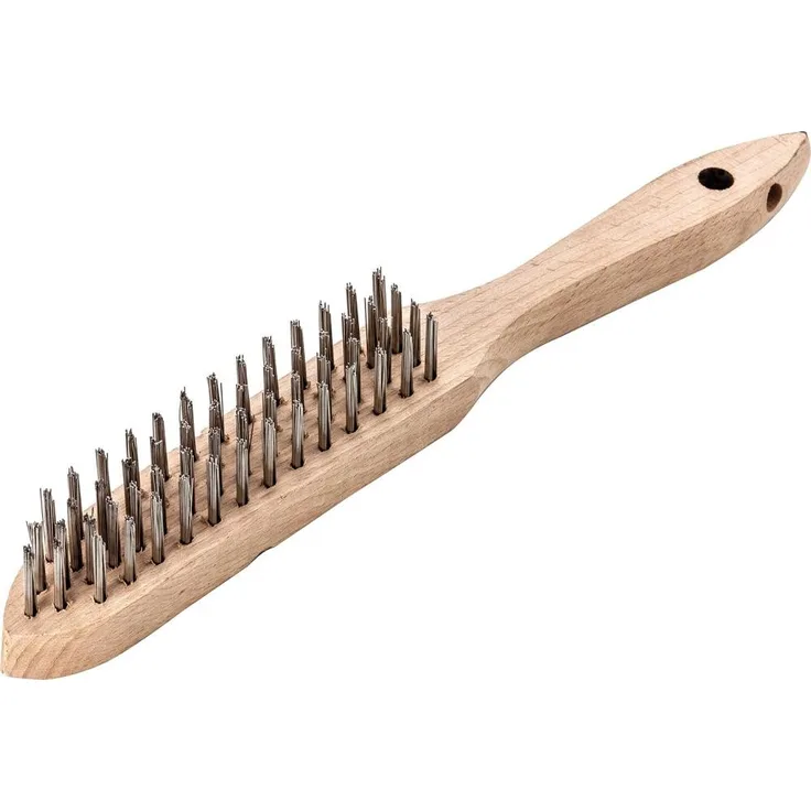 ELC Drahtbürste Handdrahtbürste V4A glatt 4-reihig 0,3mm Lessmann, Stahldraht für Entrostungs- und Säuberungsarbeiten, Buchenholz-Körper - Blau