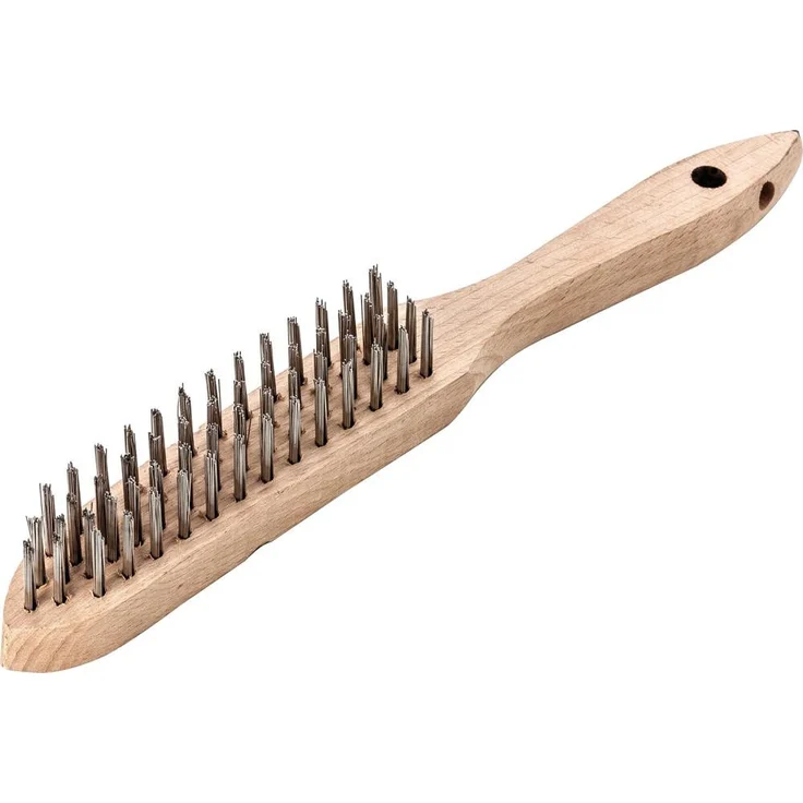 ELC Drahtbürste Handdrahtbürste V4A glatt 4-reihig 0,3mm Lessmann, Stahldraht für Entrostungs- und Säuberungsarbeiten, Buchenholz-Körper - Blau