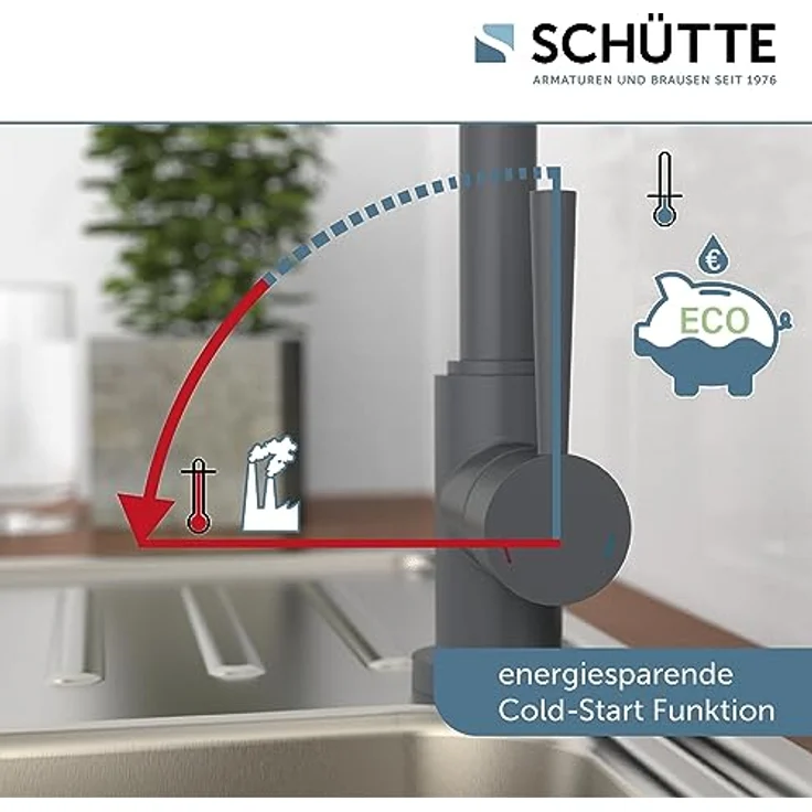 Schütte Spültischarmatur CORNWALL, energiesparende Cold-Start-Mischbatterie, 360° schwenkbar, Hochdruck, inkl. Montageset – Bild 3