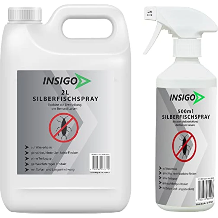 INSIGO Anti-Silberfisch-Spray 2 Liter + 500ml | Hochwirksam gegen Silberfische, Larven & Eier | Fleckenfreie Silberfisch-Abwehr | Mittel gegen Silberfische auf Wasserbasis – Bild 1