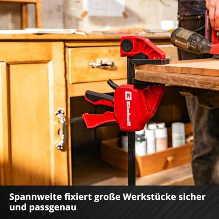 Einhell Einhandzwinge 930121, Spannweite max. 600 mm, 150 kg Spannkraft, robuste Stahlkonstruktion, gummierte Griffe – Bild 5