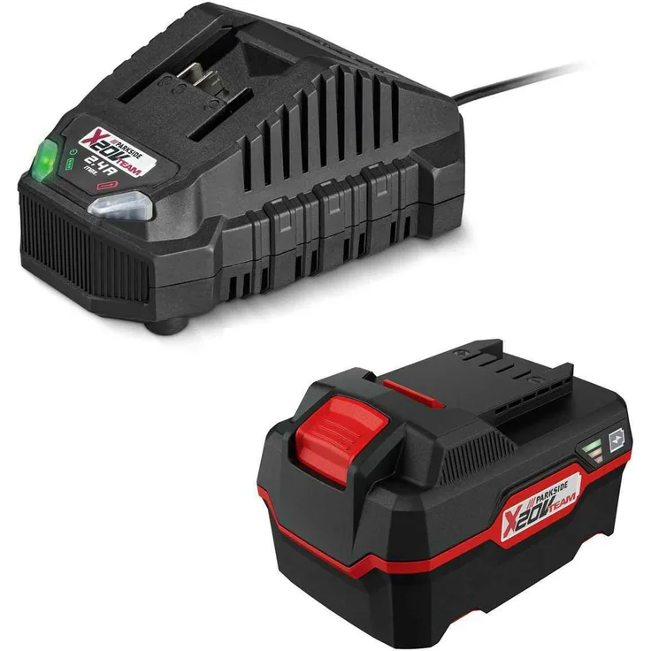 PARKSIDE® Akku 20 V 4.0 Ah PAP 20 + Ladegerät Active Cell Balancing, Lithium-Ionen-Akku mit 3-stufiger Ladezustandsanzeige