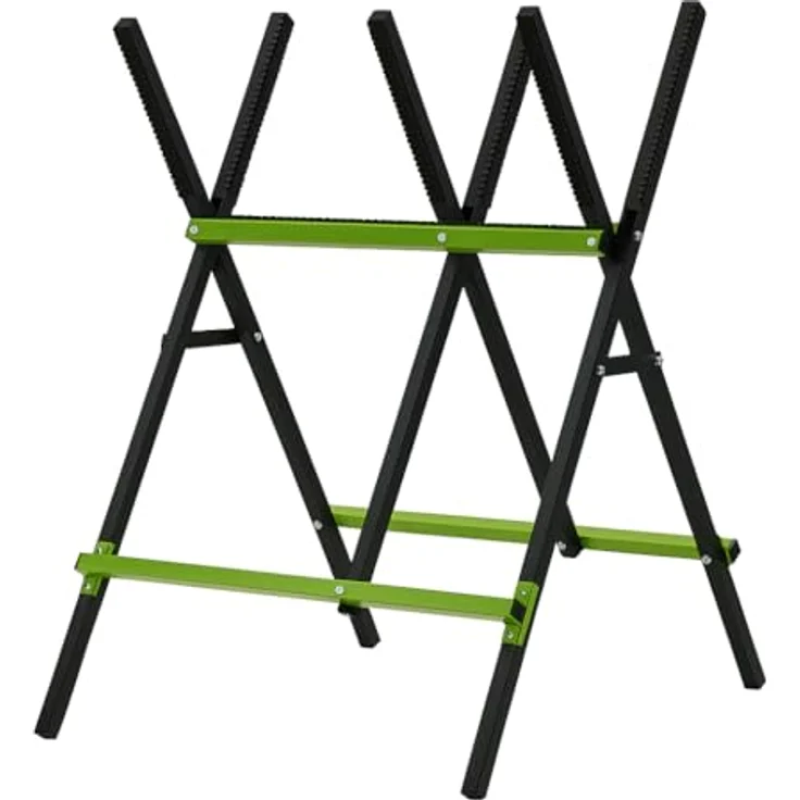 TRUTZHOLM Holzsägebock klappbar, pulverbeschichtet, 100 kg Traglast, 3-fach verstellbar, schwarz/grün – Bild 1