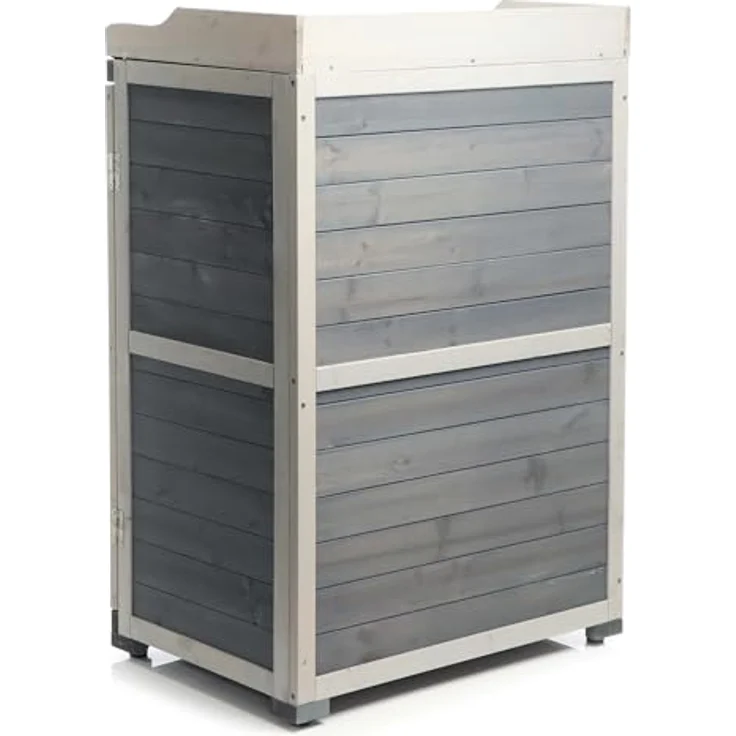 Wiltec Gartentisch mit Unterschrank und Arbeitsplatte, grau, Pflanztisch mit Schutzleisten für Gartenarbeiten, Holzschrank Werkzeugschrank Arbeitstisch für Garten – Bild 9