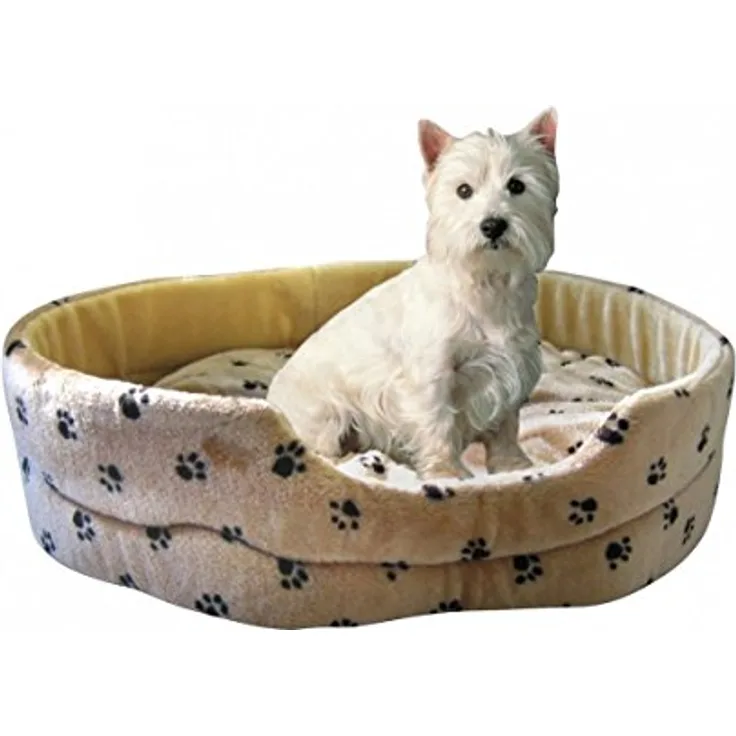 Silvio Design Hundeliege, Hunde-Schlafkissen, Hundekorb, Hundebett Silvio, Pfotendessin, Größe L, Plüsch beige/braun, ca. 62 x 70 x 20 cm