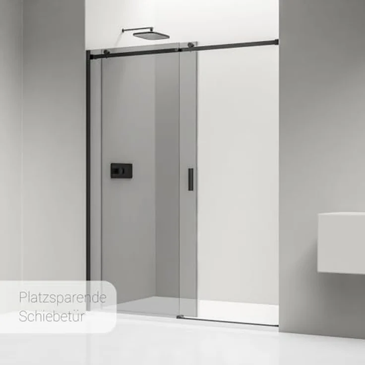 Bernstein Nischendusche NT806 FLEX, Schiebetür mit 8mm ESG-Sicherheitsglas, graues Glas, schwarz matt, 120cm – Bild 6