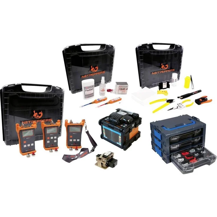 Netpeppers LWL-Einstiegsset 1435, Multimeter mit Spleissgerät, Werkzeug und Dämpfungsmesskit für Singlemode- und Multimode-Anwendungen