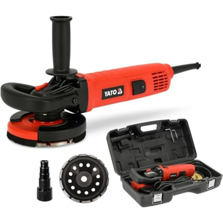 YATO Betonschleifer Betonfräse 1400W, Diamantschleifer 125 mm mit Drehzahlregelung und Absaughaube, für präzises Schleifen von Beton und Estrich – Bild 1