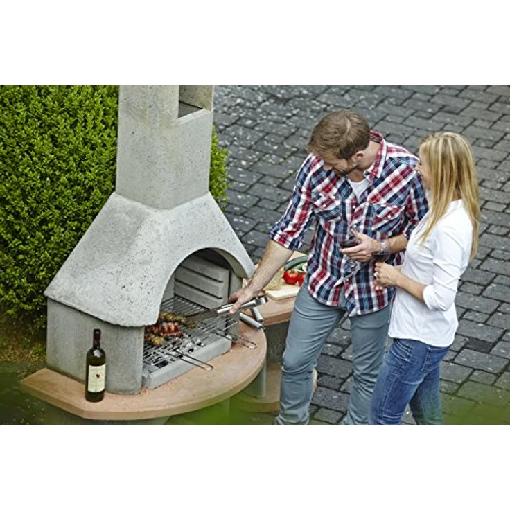 Buschbeck Holzkohlegrillkamin Carmen mit Tisch, grau-terra, 65 x 180 x 203 cm, Grillfläche 53 x 34 cm – Bild 3