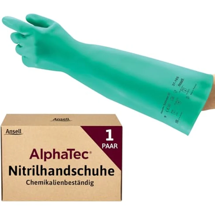 Ansell Solvex 37-185 Nitril Handschuhe, Chemikalien- und Flüssigkeitsschutz, Grün, Größe 11 (1 Paar pro Beutel) – Bild 2