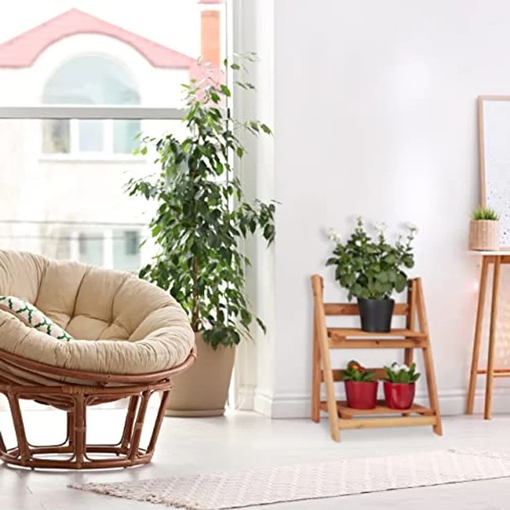relaxdays Blumenständer Blumentreppe aus Holz, M - Mehrstöckige Blumenetagere für Ihre grünen Schätze, Tannenholz, Indoor-Nutzung, platzsparend zusammenklappbar – Bild 4