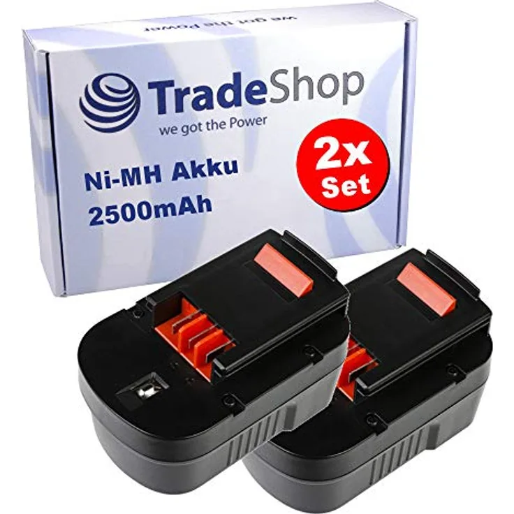 Trade-Shop 2x Ni-MH Akku 14,4V 2500mAh für Black & Decker Werkzeuge wie 499936-34, 499936-35, A14, BD1444L, CP14K, EPC14, HPB14 / Ersatz Akku 14,4V 2500mAh, Schwarz
