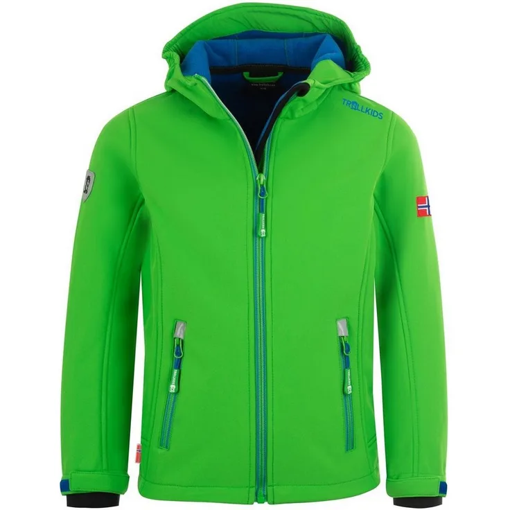 TROLLKIDS Softshelljacke Kids Trollfjord Jacket, Winddichte Kinder-Softshelljacke mit Kapuze, wasserabweisend und atmungsaktiv, in verschiedenen Farben