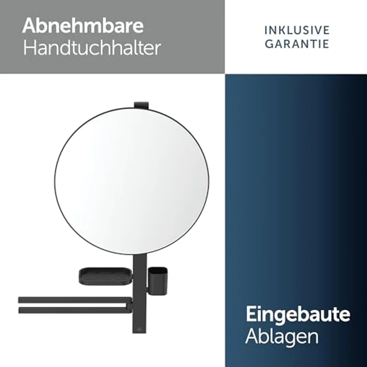Ideal Standard Beauty Kosmetikspiegel-Set Bar L800, schwarz matt, mit höhenverstellbarer Wandhalterung und großem Kosmetikspiegel – Bild 3