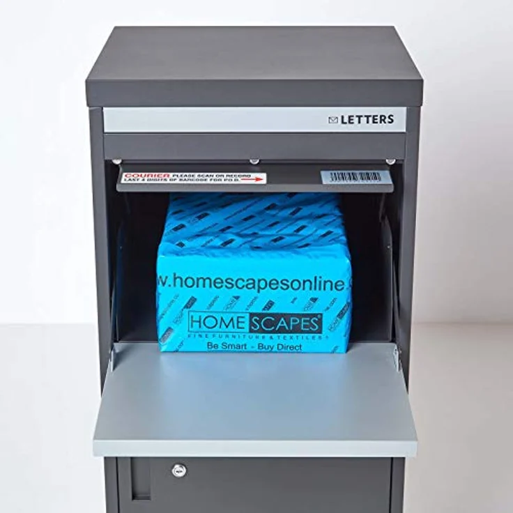 Smart Parcel Box XL grau 49x45x103 cm, Paketbriefkasten zur Wand- oder Bodenmontage, Briefkasten für Pakete & Briefe, Entnahme hinten & vorne – Bild 4