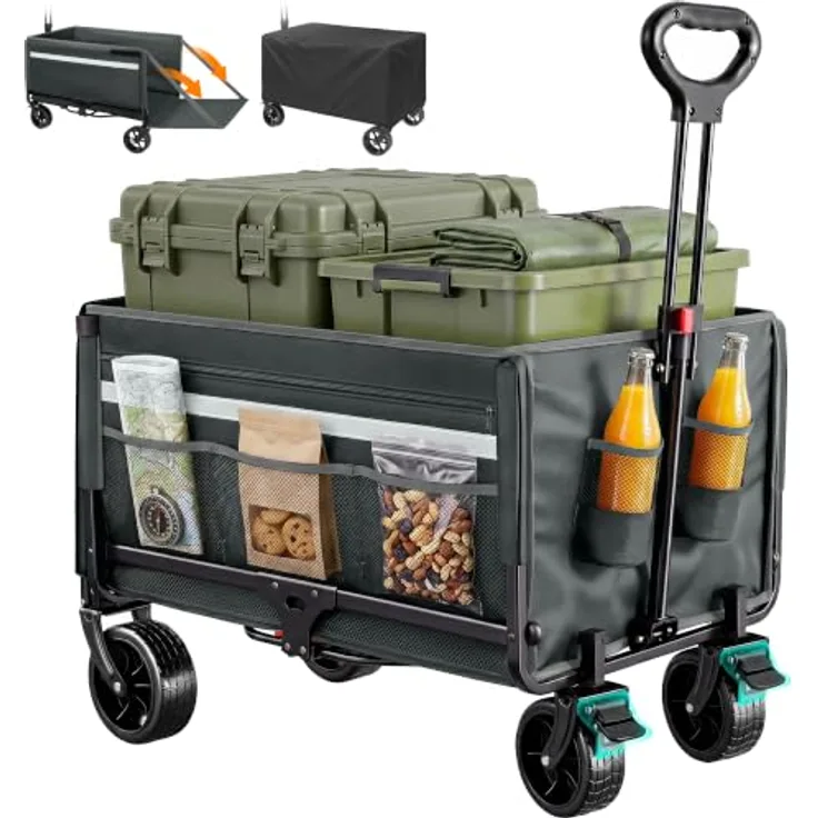 Homecall Bollerwagen Faltbar 120L+, Tragfähigkeit bis 150kg, mit Heckklappe, Regenschutz und Bremsen