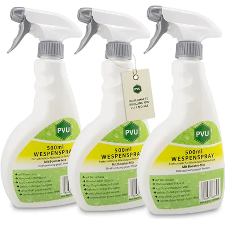 PVU Wespenspray 3x500ml | Wespenabwehr mit Booster Mix, Mikrokapsel-Technologie und Chrysanthemum Extrakt