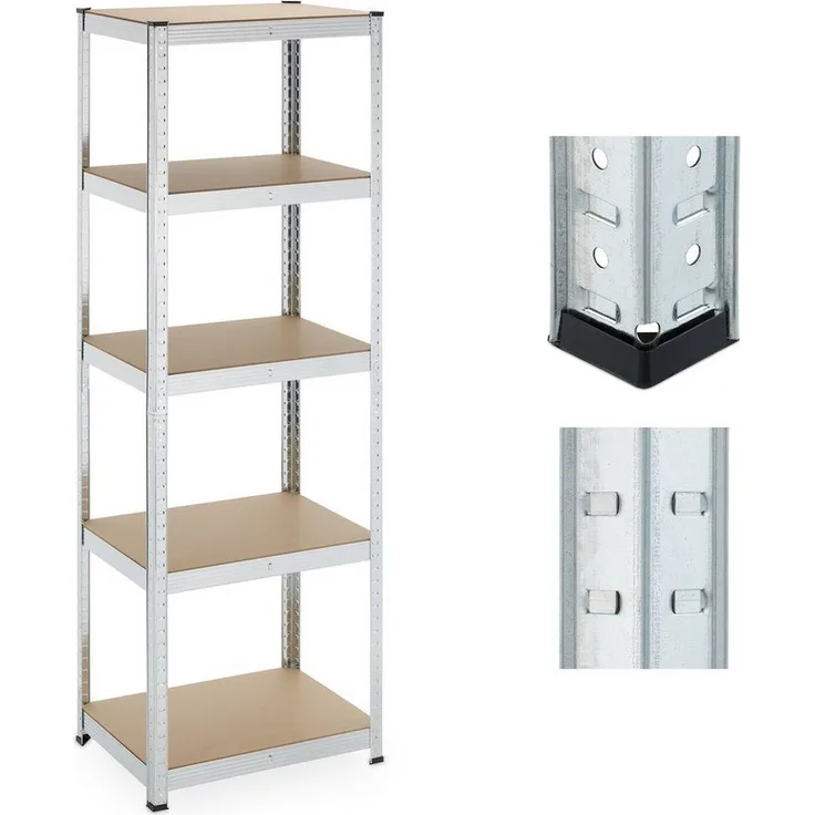 relaxdays Schwerlastregal Verzinktes Schwerlastregal mit 5 Ebenen, 500 kg Traglast, Silberfarben