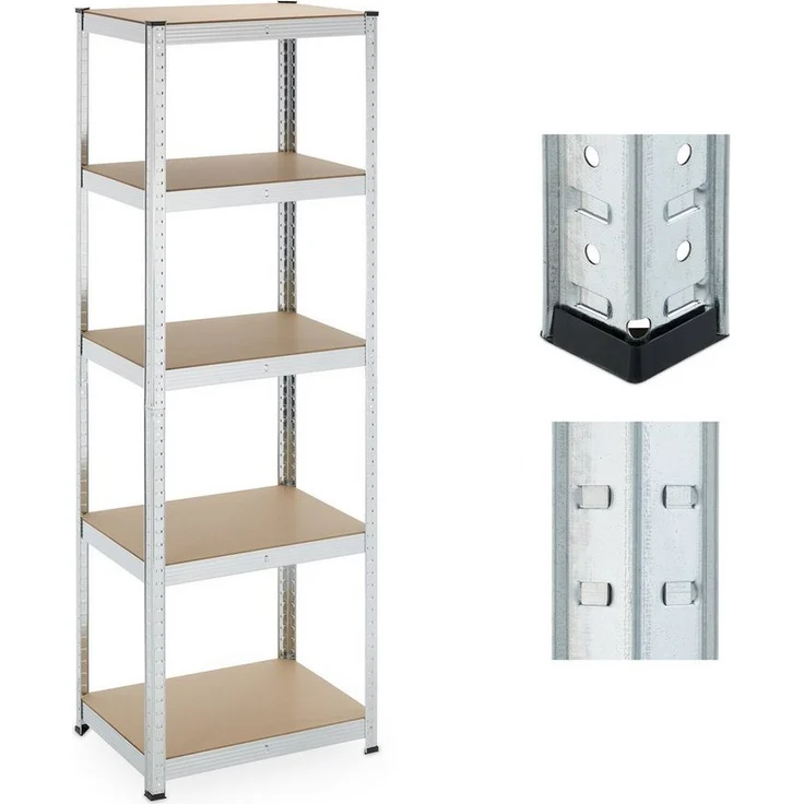 relaxdays Schwerlastregal Verzinktes Schwerlastregal mit 5 Ebenen, 500 kg Traglast, Silberfarben