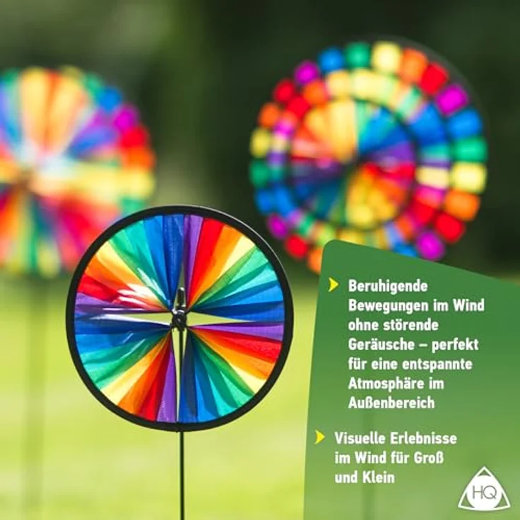 HQ Design Windspiration - Magic Wheel, UV-beständiges und wetterfestes Windspiel für Garten, Terrasse und Balkon, Triple Banner Rainbow, inklusive Standstab – Bild 3
