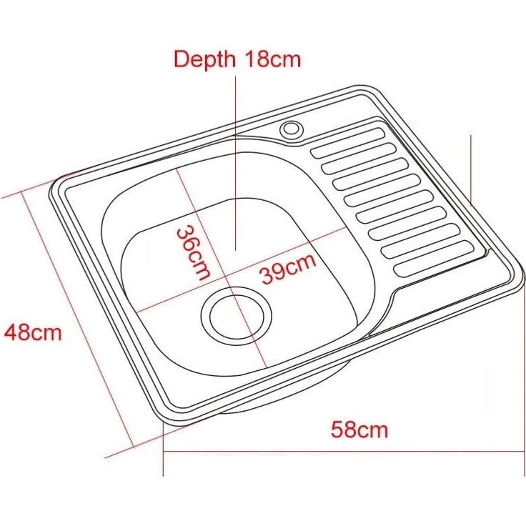 MUCOLA 58x48CM Einbauspüle eckig Edelstahl mit Ablage rechts Küchenspüle Spülbecken – Bild 5
