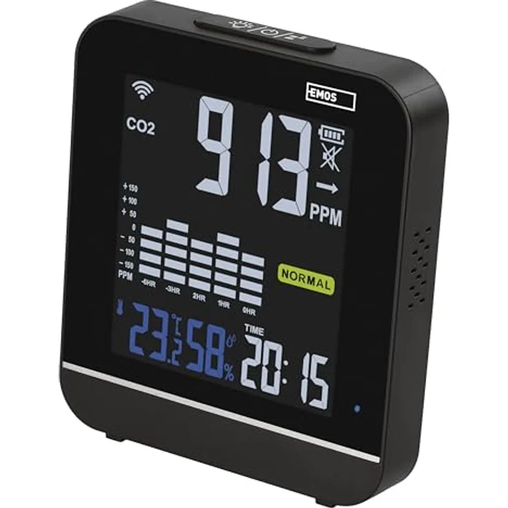 EMOS GoSmart E30300, Smart Home Luftqualitätsmonitor mit Farbdisplay, CO2-, Temperatur- und Feuchtigkeitssensor, WiFi, USB-C Stromversorgung, TUYA & SmartLife kompatibel, schwarz – Bild 1