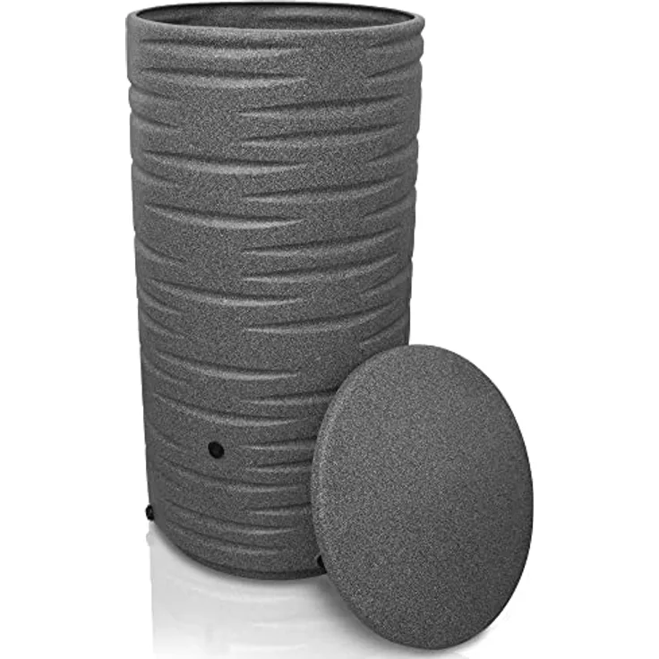 YourCasa Regentonne 290 Liter [Premium] mit Metallgewinde und Deckel - Regenfass Frostsicher aus Kunststoff - Grau