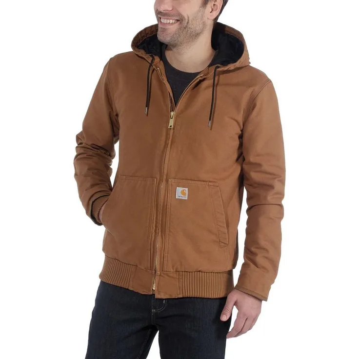 Carhartt Duck Active Jacket, Arbeitsjacke mit Kapuze, 100% Baumwolle, Braun