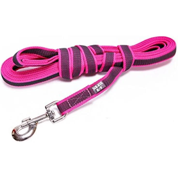 JULIUS K-9 IDC Color & Gray gumierte Leine, 20 mm x 5 m mit verstärkter Schlaufe, Pink-Grau, strapazierfähiger Textilstoff mit Gummifasern