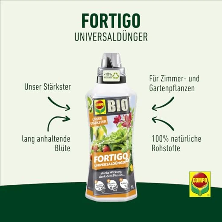 Compo BIO Fortigo Universaldünger 1 l, organischer Pflanzendünger für Zimmer- und Balkonpflanzen mit Algenextrakten und Huminsäure – Bild 2