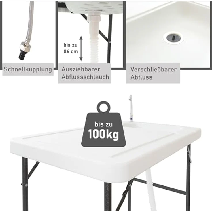 Lemodo Kunststoffspüle Gartenspüle mit klappbarem Wasserhahn, Komplett-Set, weiß – Bild 4