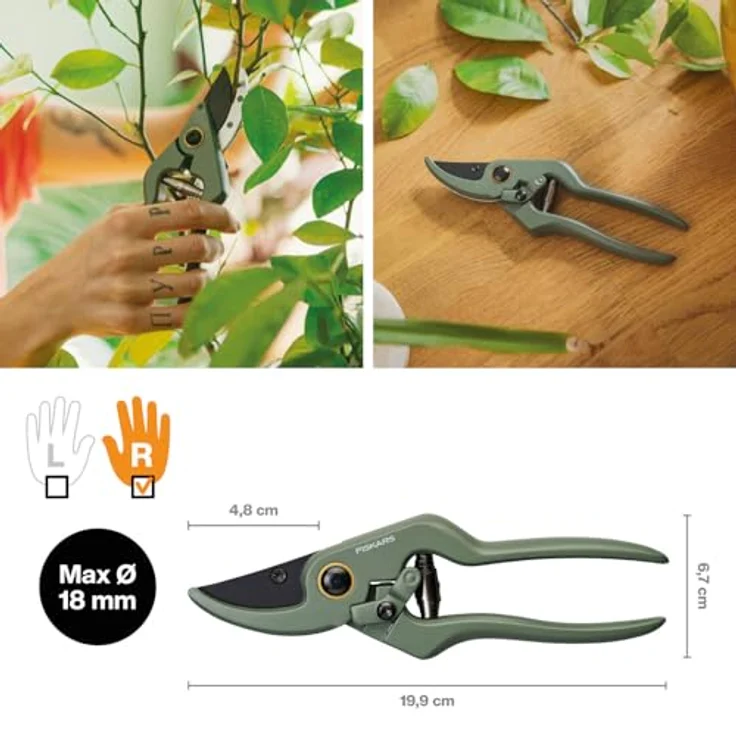 Fiskars Pflanzenschere/Blumenschere mit Halter, Urban Plant Care, Bypass-Klingen, Gesamtlänge 19,9 cm, Dunkelgrün/Schwarz – Bild 2