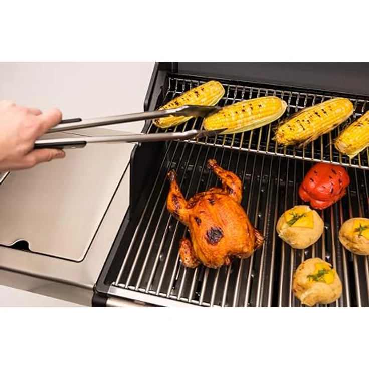 Broil King 64112 Imperial SS Grillzange, Edelstahl mit flacher und geriffelter Klinge, Silber/Schwarz – Bild 2