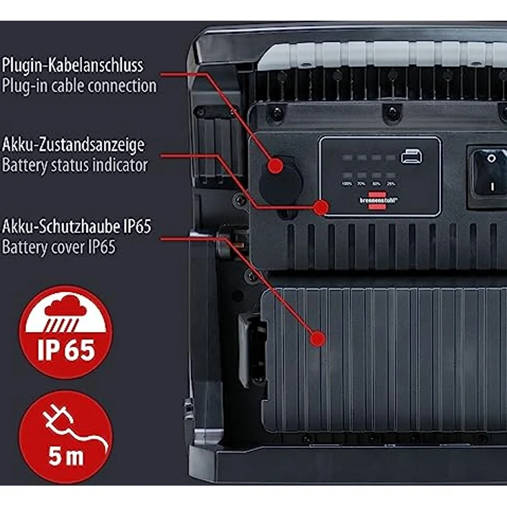 Brennenstuhl Multi Battery LED Hybrid Strahler 6050 MH / LED Baustrahler 60W kompatibel mit 18V Akkus 5 verschiedener Hersteller – Bild 4