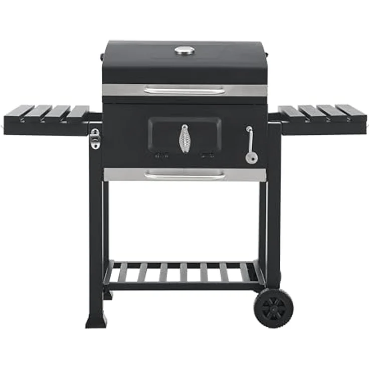 casa.pro Grillwagen 'Arnad' 105x135x47,5cm Schwarz, mit integriertem Deckelthermometer und höhenverstellbarem Holzkohlebehälter – Bild 5