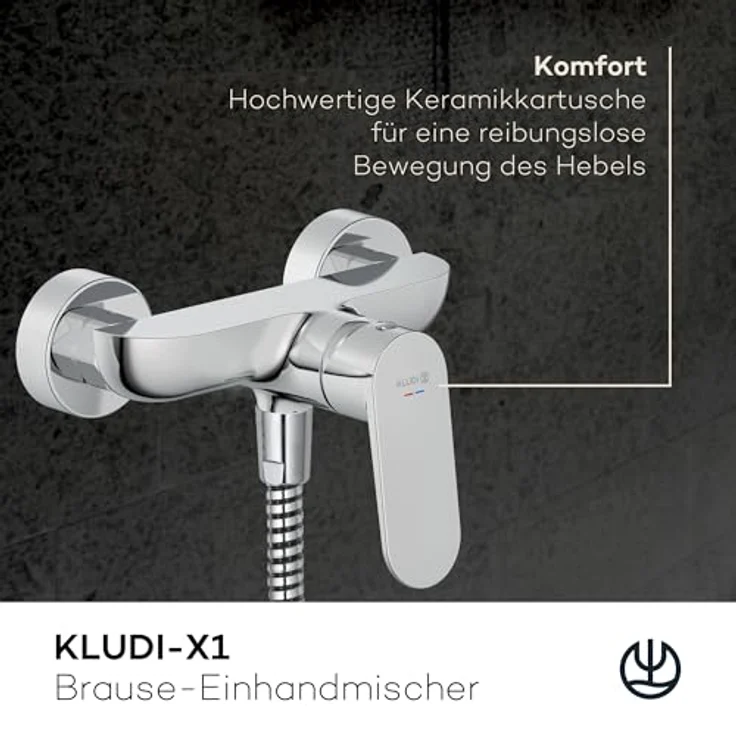 OTTO Kludi X1 Duscharmatur, chrom, Wandmontage, geschlossener Hebel, Keramik-Kartusche, Brauseabgang G1/2 – Bild 2